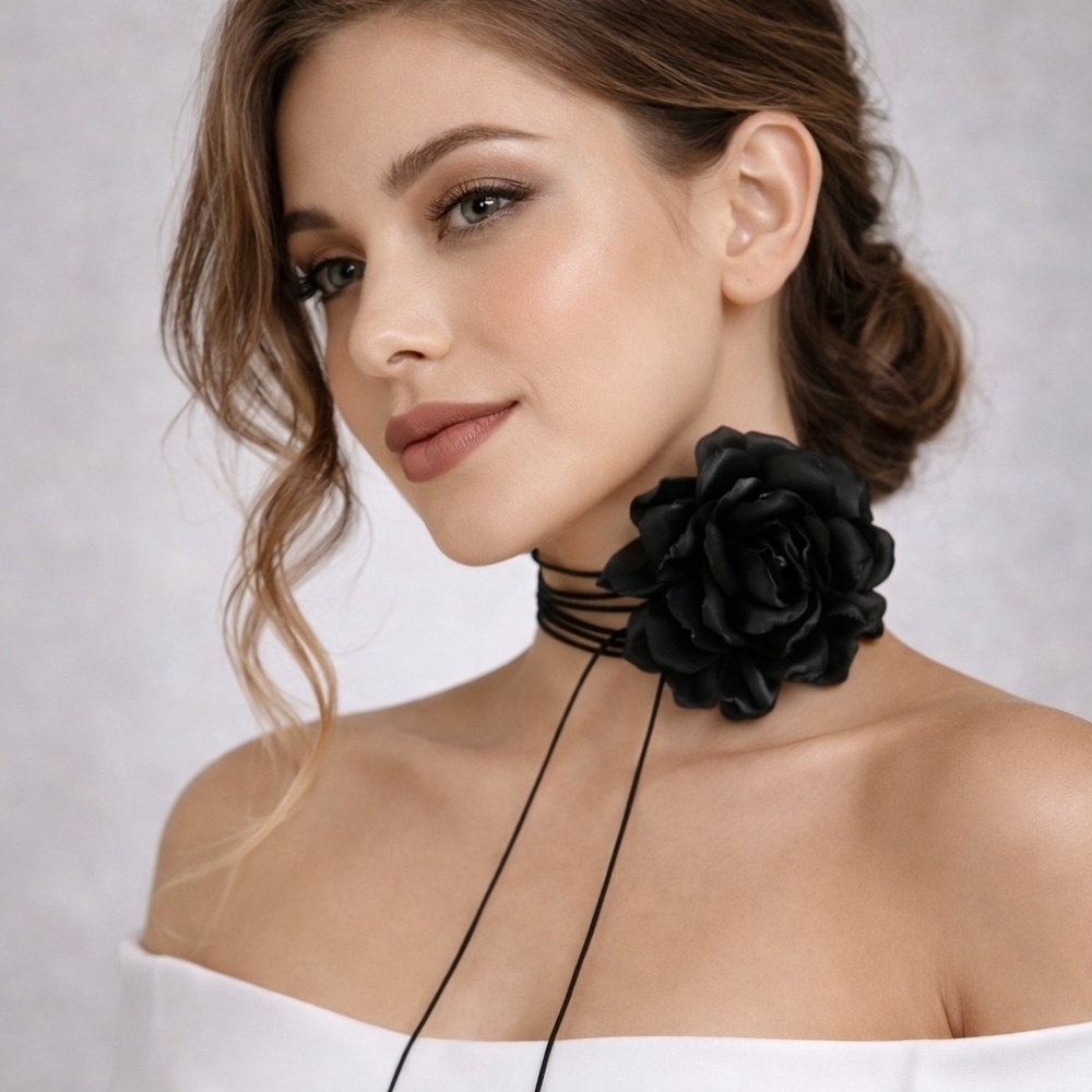 Big Flower Choker Tie Necklace